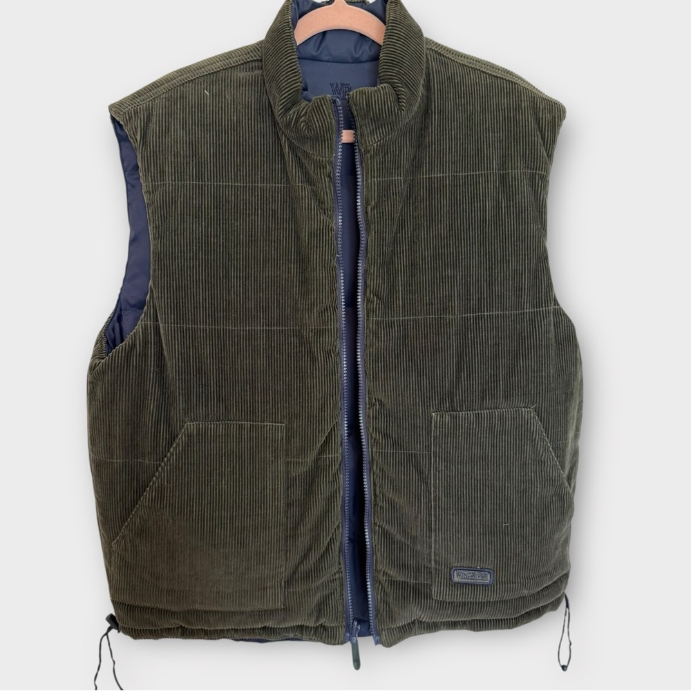 WindRiver Reversible Down Vest Size S Navy Blue Green Corduroy Unisex Vintage